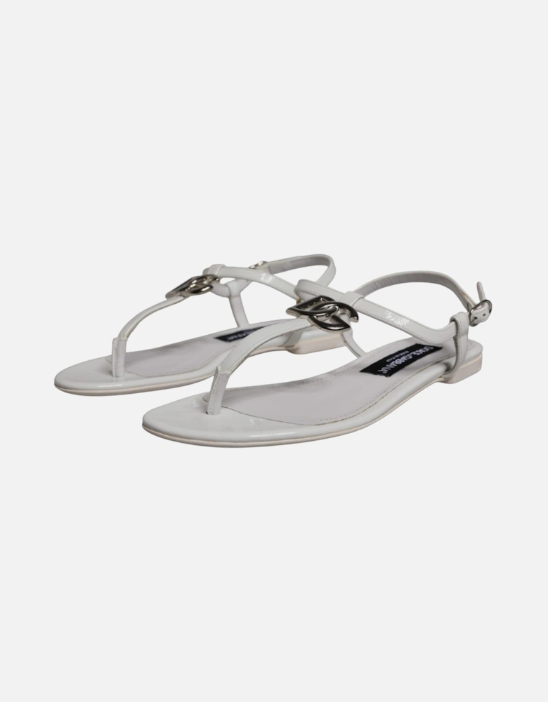 Ankle Strap Leather Slide Sandals Women - White Flats