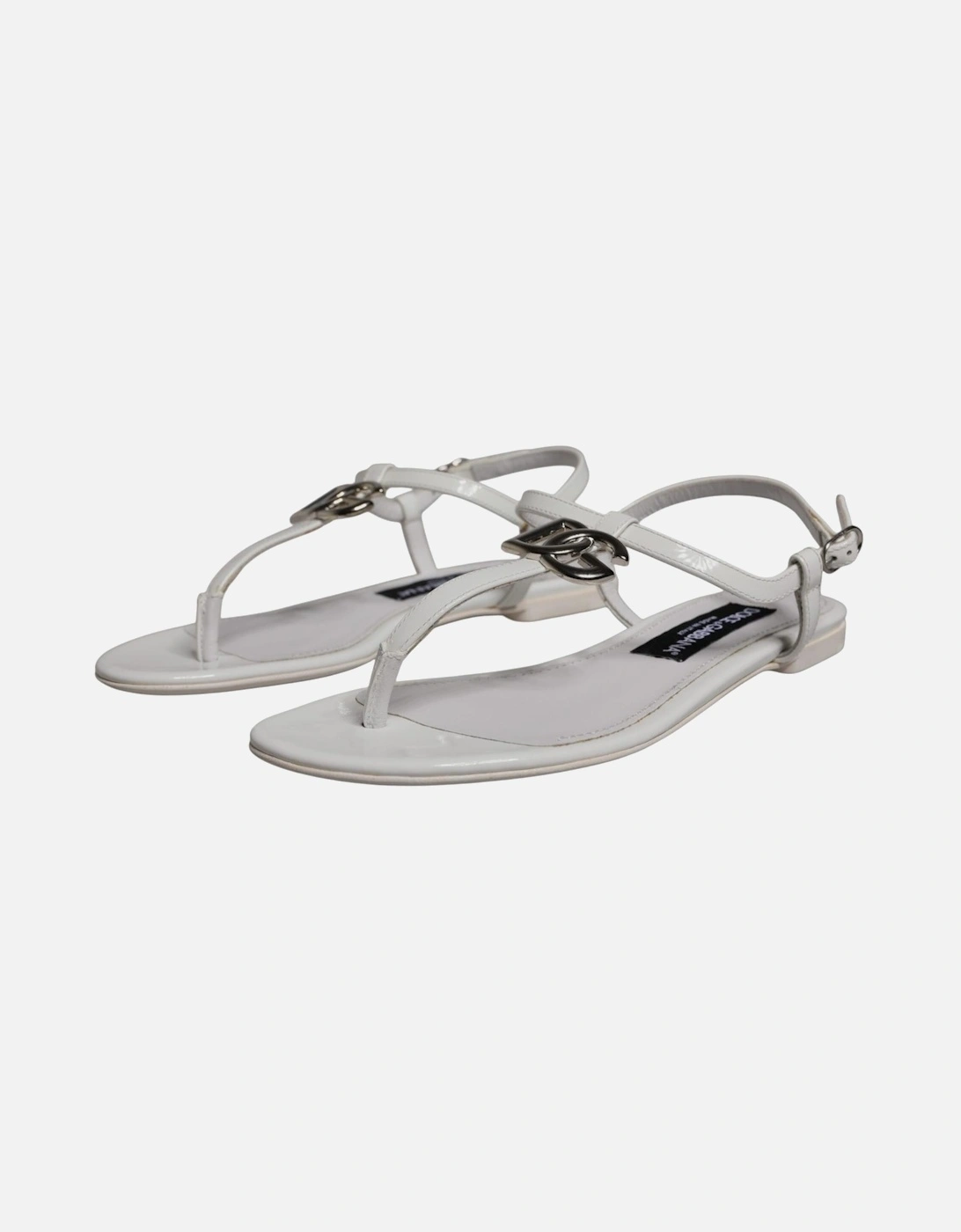 Ankle Strap Leather Slide Sandals Women - White Flats