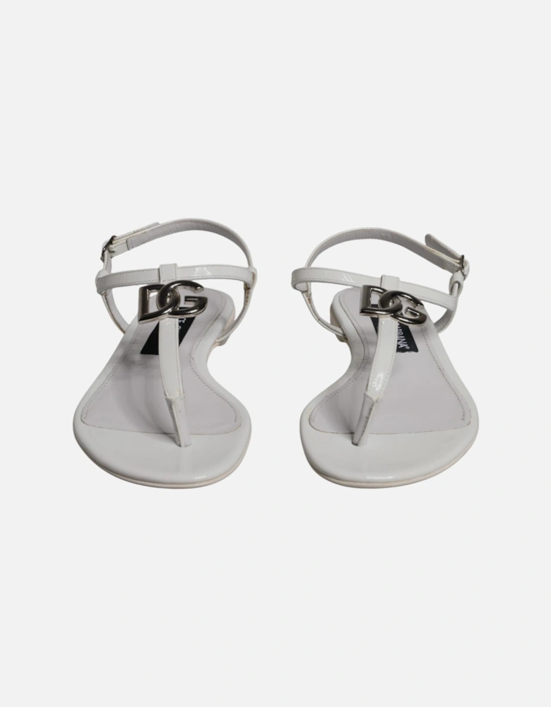 Ankle Strap Leather Slide Sandals Women - White Flats