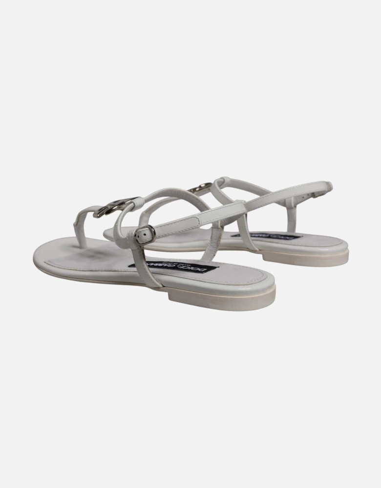 Ankle Strap Leather Slide Sandals Women - White Flats