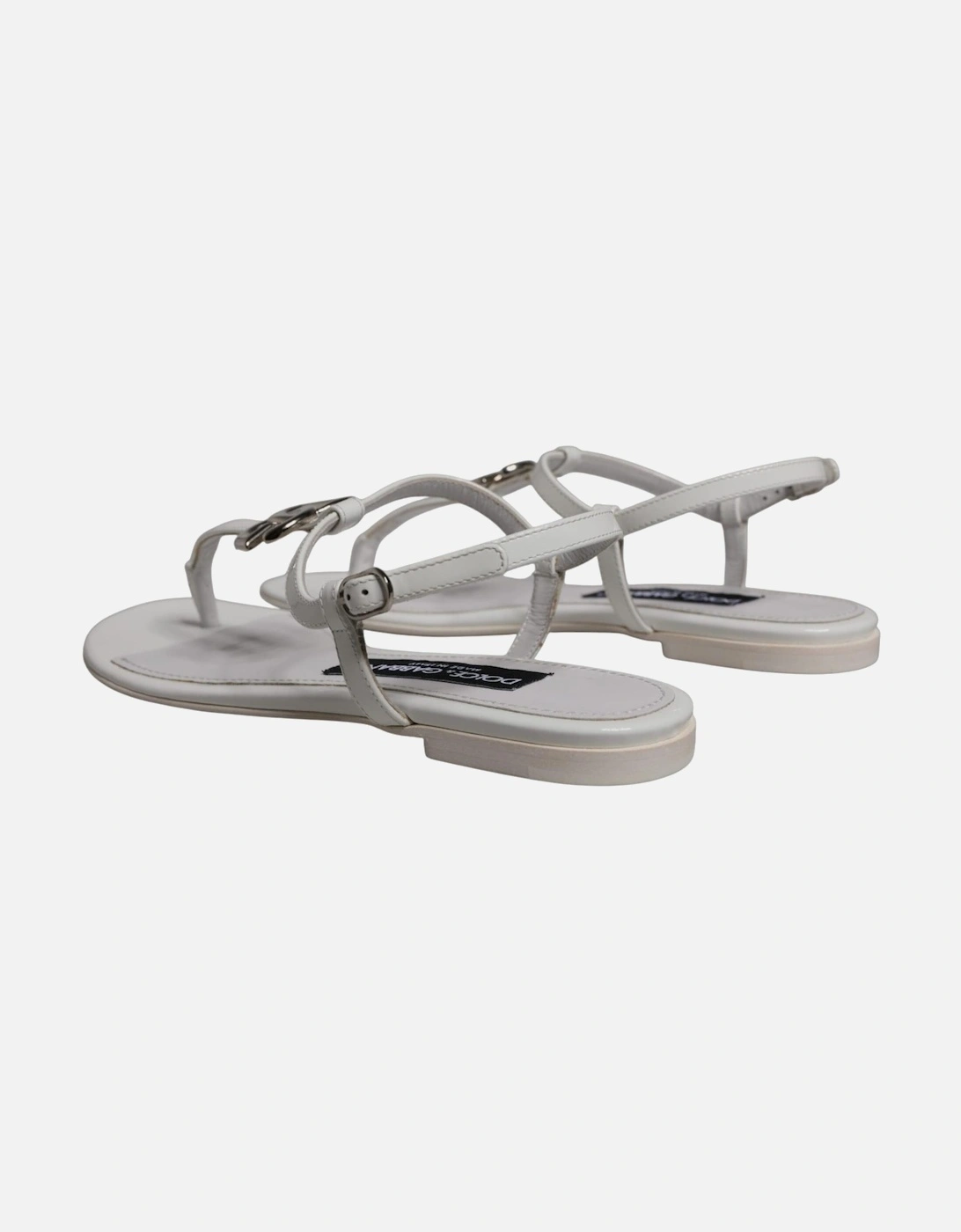 Ankle Strap Leather Slide Sandals Women - White Flats