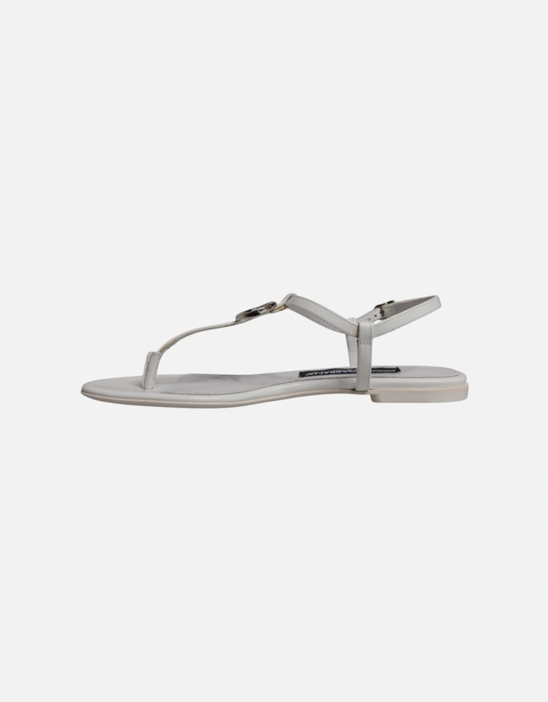 Ankle Strap Leather Slide Sandals Women - White Flats