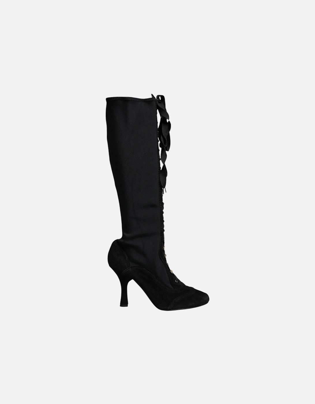 Mid Calf Lace-Up Fabric Boots Women - Black, 7 of 6