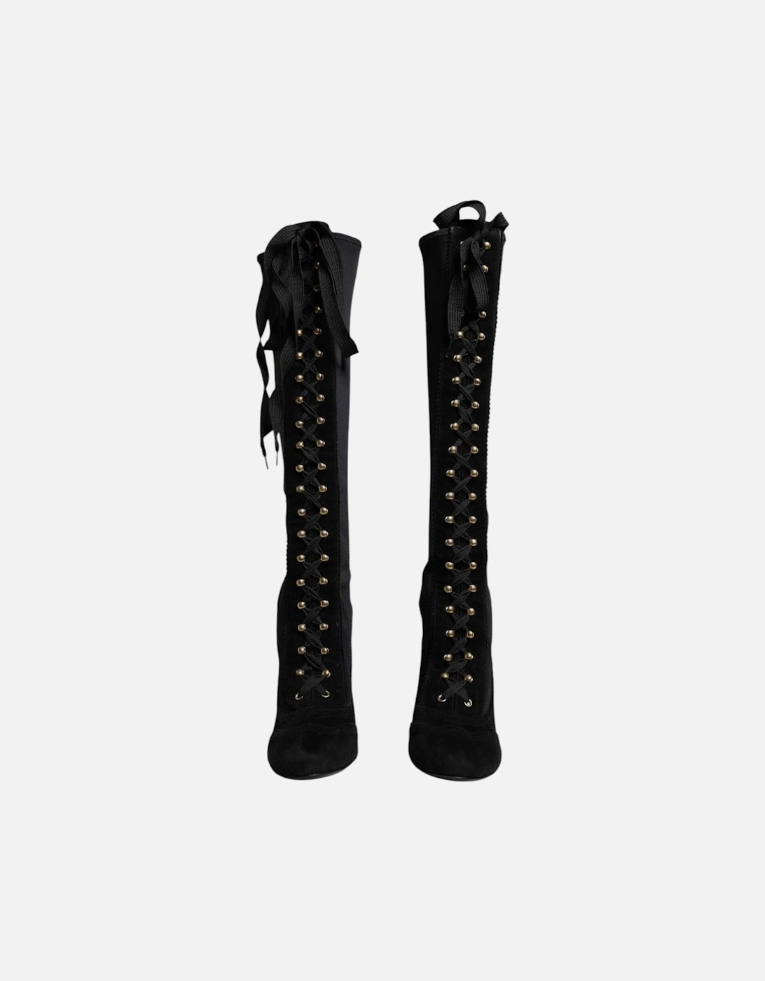 Mid Calf Lace-Up Fabric Boots Women - Black