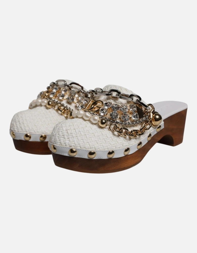 Clogs Sandals with Leather Sole and Logo Details Women - White