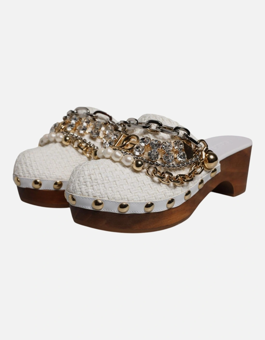 Clogs Sandals with Leather Sole and Logo Details Women - White