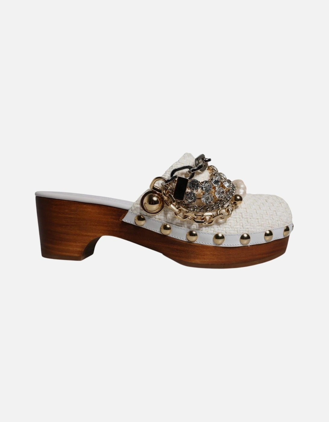 Clogs Sandals with Leather Sole and Logo Details Women - White, 6 of 5