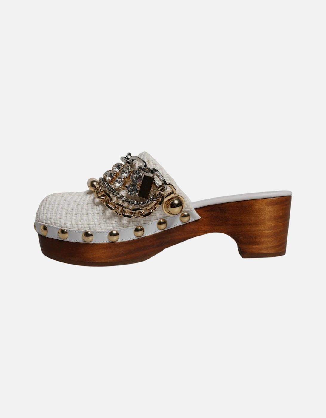 Clogs Sandals with Leather Sole and Logo Details Women - White