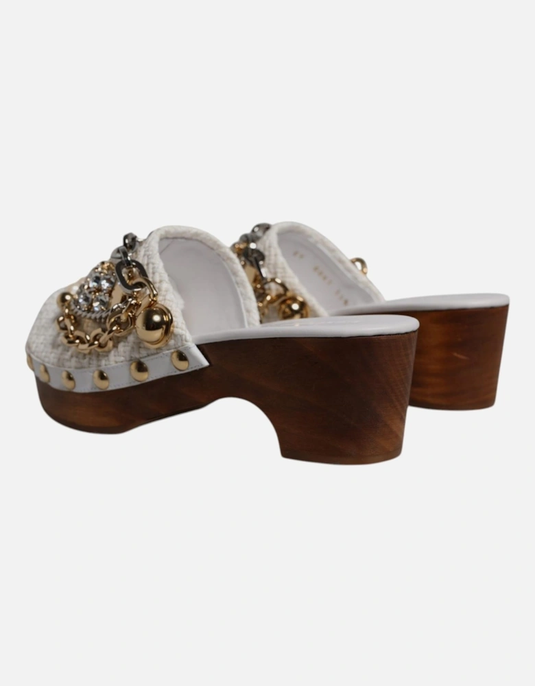 Clogs Sandals with Leather Sole and Logo Details Women - White