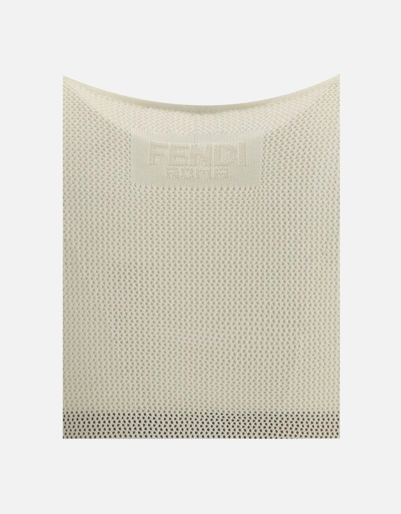 Perforated Weave Long Dress with Monogram Detail Women - White Dresses