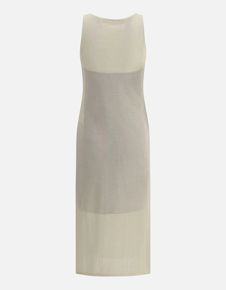 Perforated Weave Long Dress with Monogram Detail Women - White Dresses
