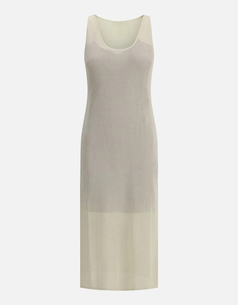 Perforated Weave Long Dress with Monogram Detail Women - White Dresses