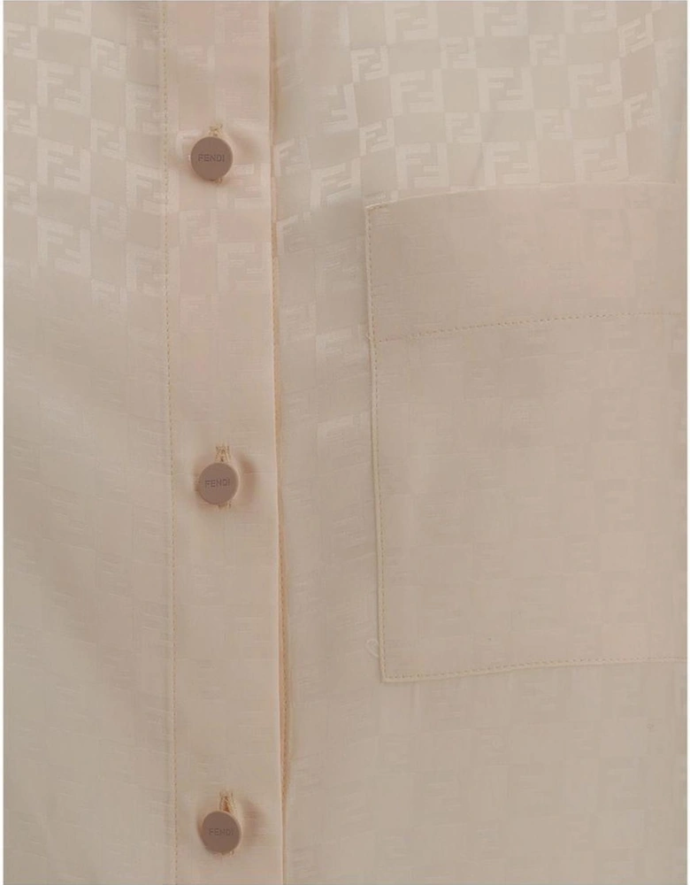 Silk Shirt with Classic Collar and FF Pattern Women - Multicolor