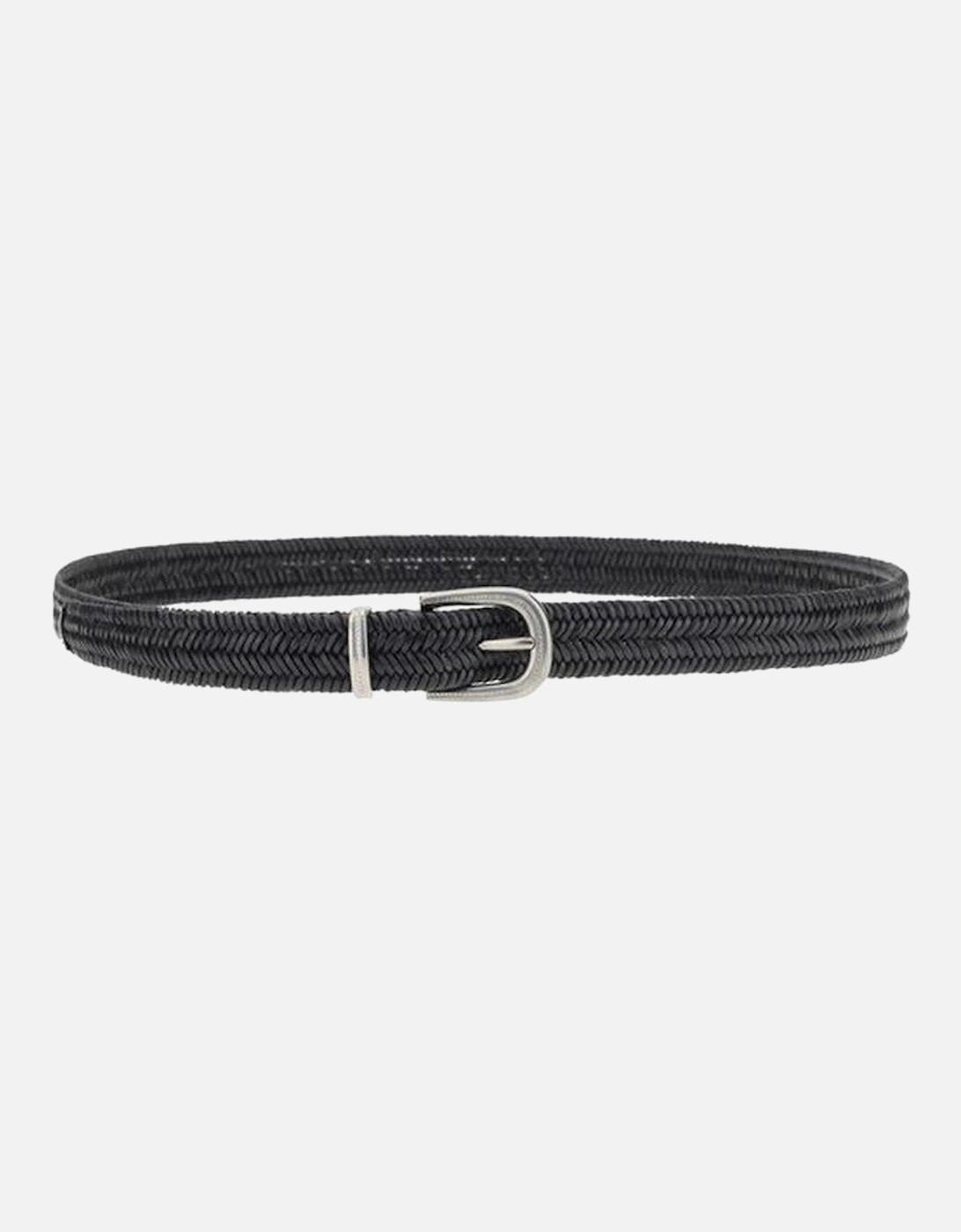 Braided Stretch Leather Belt with Contrasting Buckle Women - Black