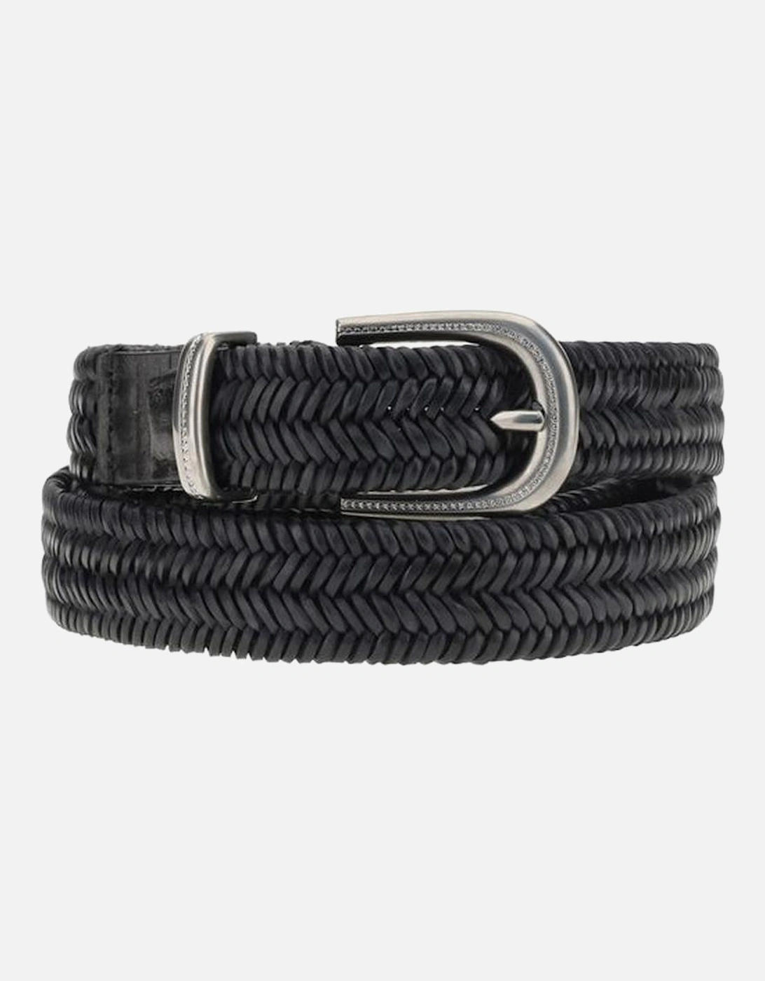 Braided Stretch Leather Belt with Contrasting Buckle Women - Black, 4 of 3