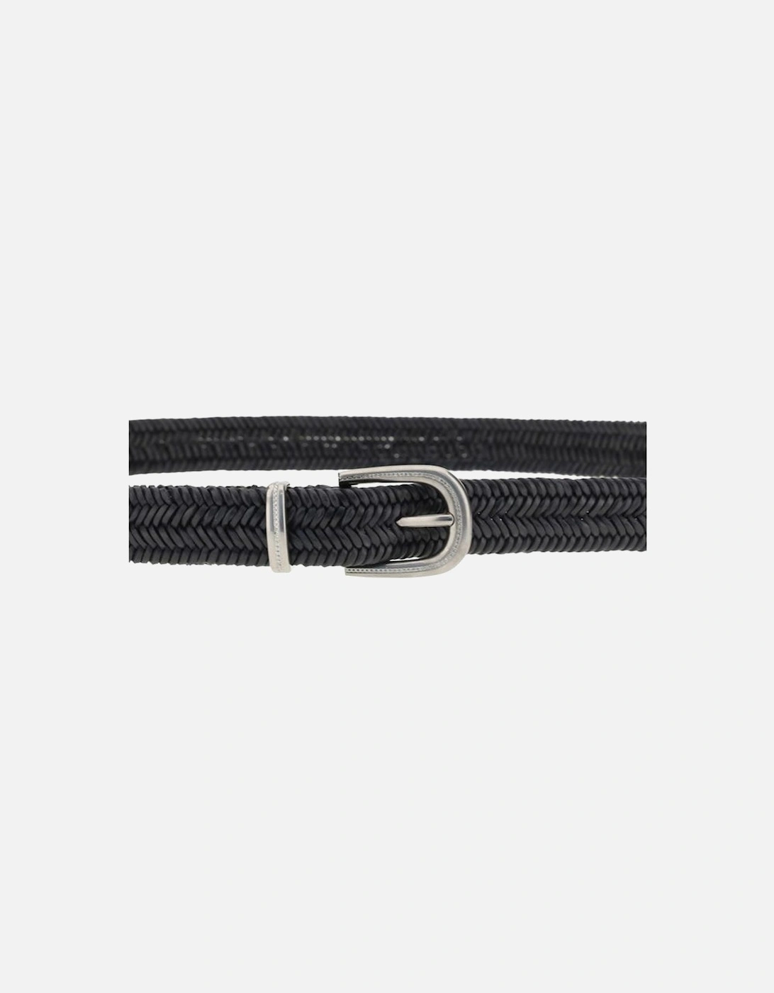 Braided Stretch Leather Belt with Contrasting Buckle Women - Black
