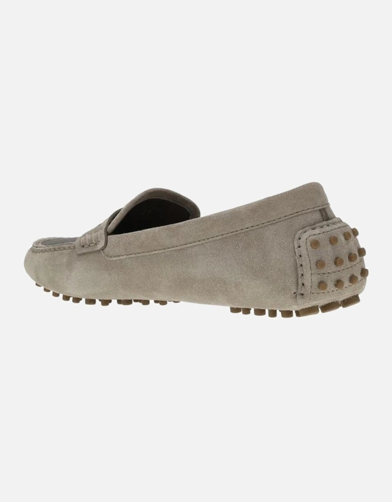 Suede Loafers with Jewel Embellished Front Women - Gray Flats
