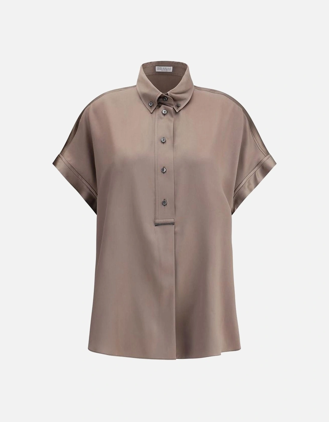 Silk Short-Sleeve Shirt with Jewel Detail Women - Brown, 4 of 3