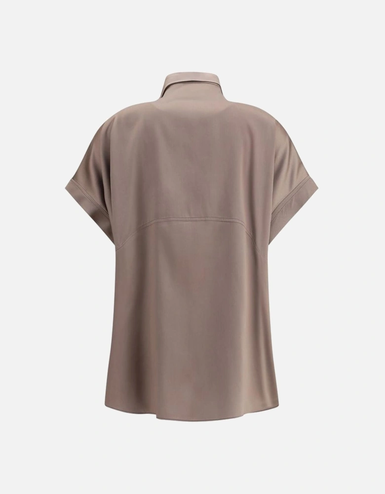 Silk Short-Sleeve Shirt with Jewel Detail Women - Brown