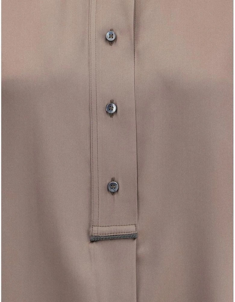 Silk Short-Sleeve Shirt with Jewel Detail Women - Brown