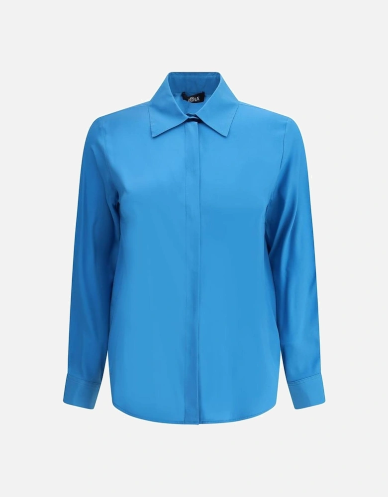 Silk Shirt with Hidden Button Placket Women - Light Blue