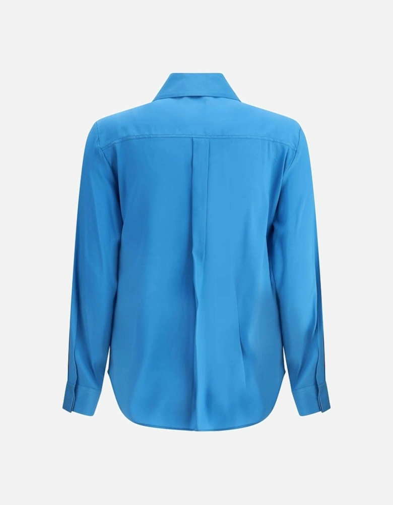 Silk Shirt with Hidden Button Placket Women - Light Blue