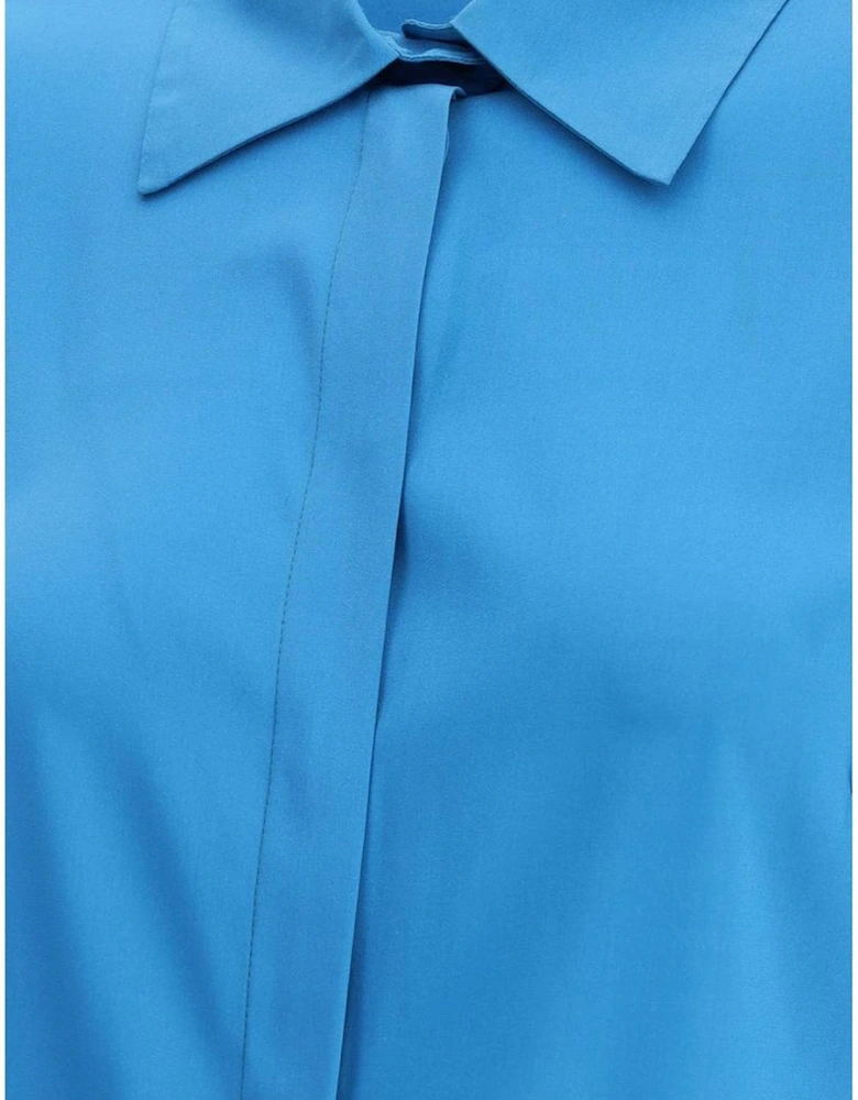 Silk Shirt with Hidden Button Placket Women - Light Blue