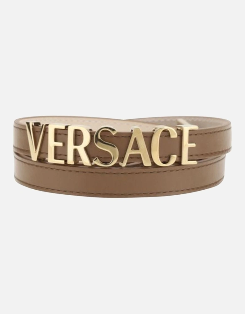 Leather Belt with Square Buckle and Logo Detailing Women - Brown