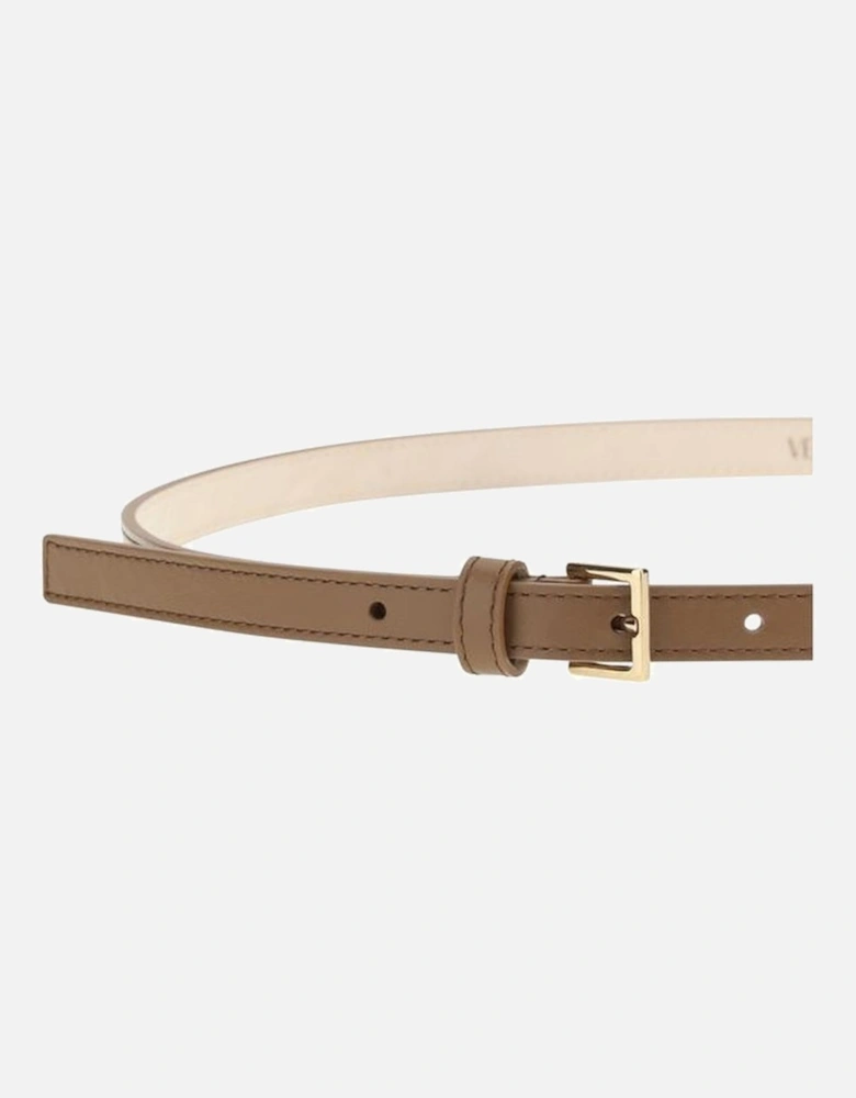 Leather Belt with Square Buckle and Logo Detailing Women - Brown