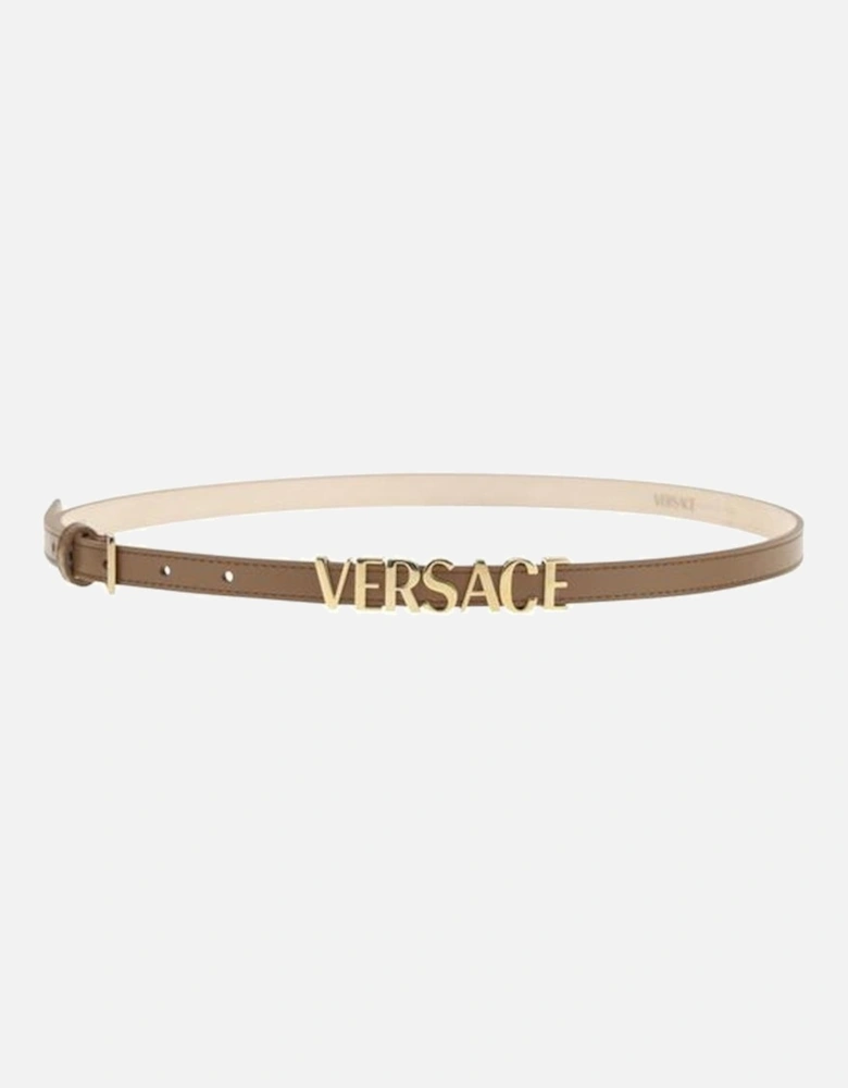 Leather Belt with Square Buckle and Logo Detailing Women - Brown