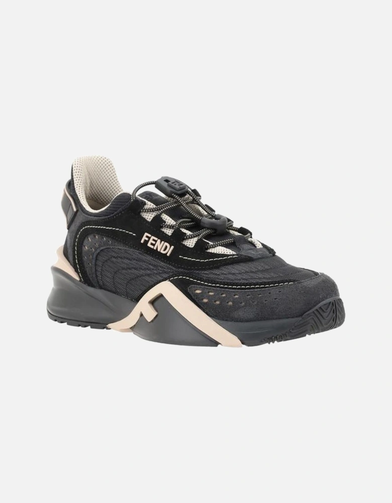 Textured Sole Monogram Sneakers with Suede Details Women - Black