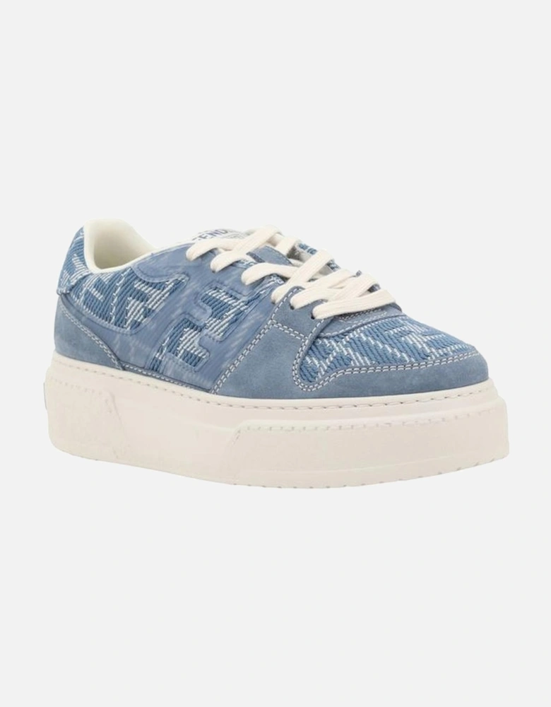 Fabric Sneakers with Suede Details and Wedge Sole Women - Light Blue