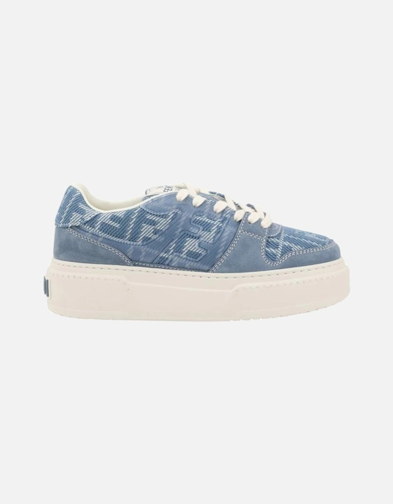 Fabric Sneakers with Suede Details and Wedge Sole Women - Light Blue