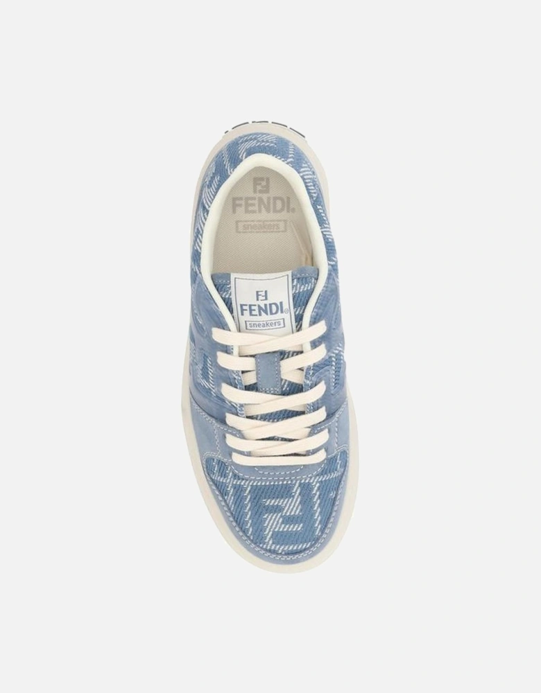 Fabric Sneakers with Suede Details and Wedge Sole Women - Light Blue