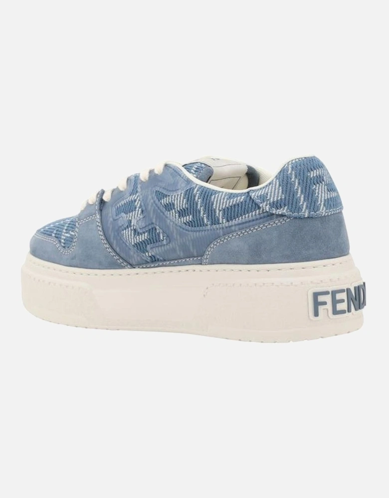 Fabric Sneakers with Suede Details and Wedge Sole Women - Light Blue