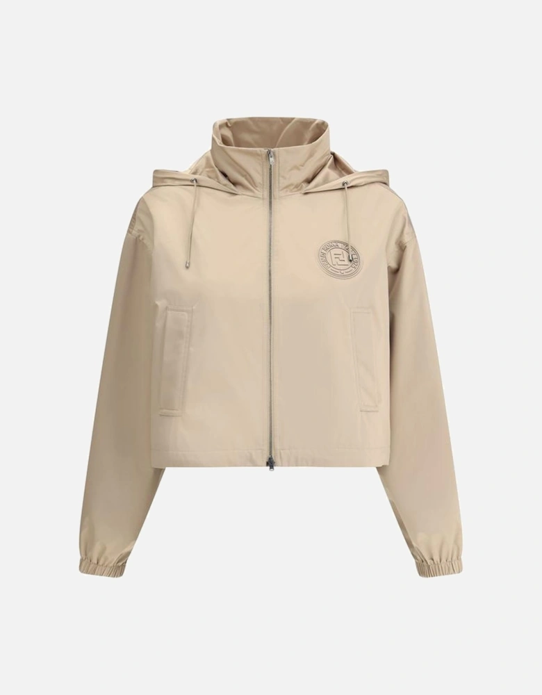 Cropped Waterproof Jacket with Adjustable Hood Women - Beige Jackets