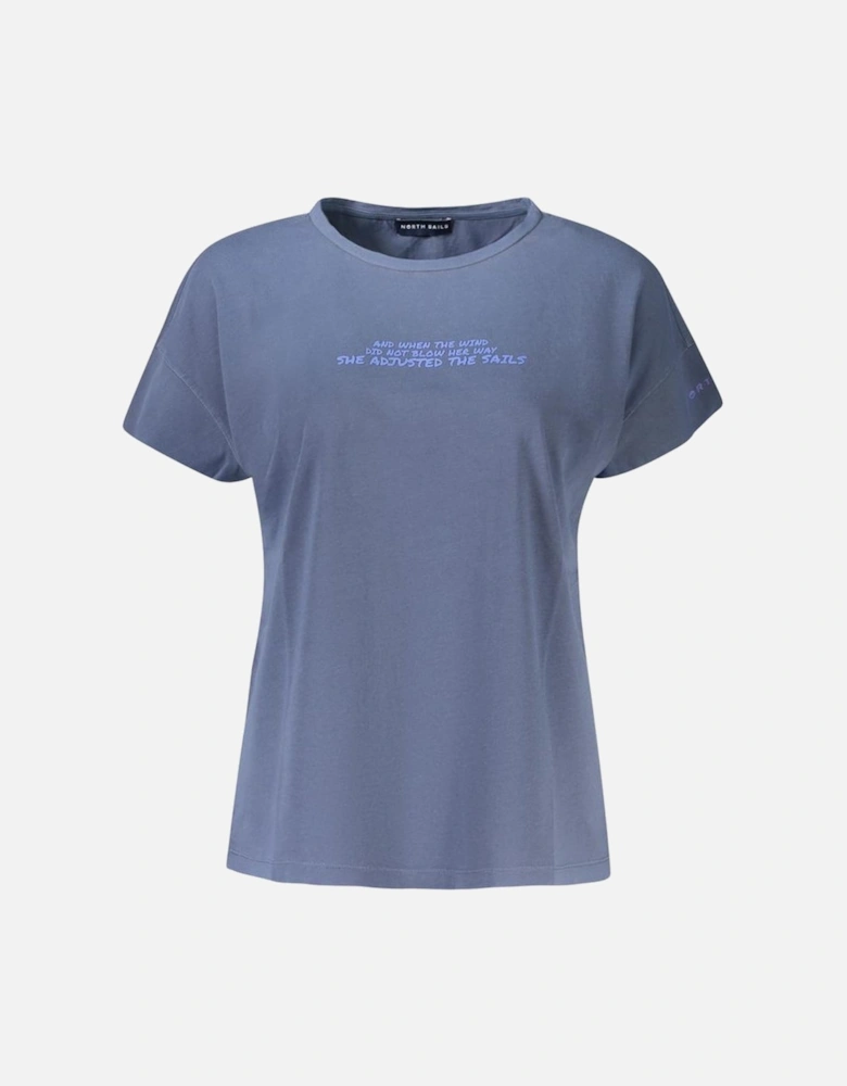 Wide Neck Embossed Print T-Shirt Women - Blue