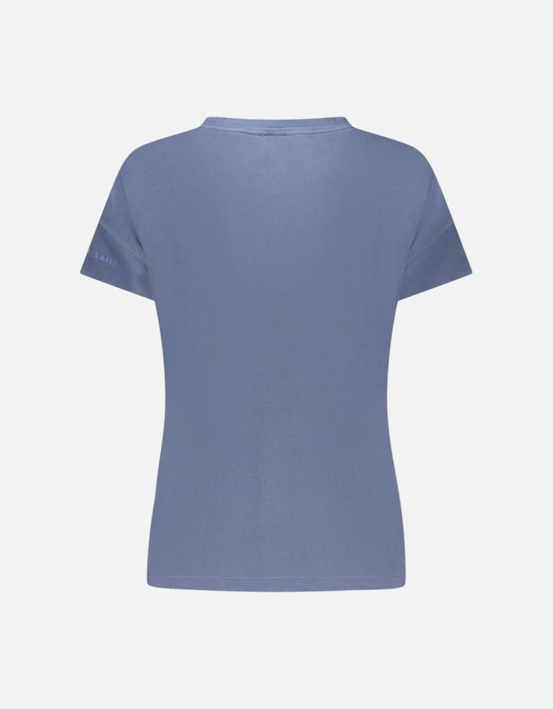 Wide Neck Embossed Print T-Shirt Women - Blue