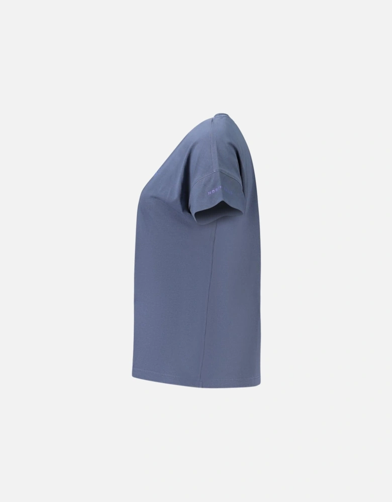 Wide Neck Embossed Print T-Shirt Women - Blue