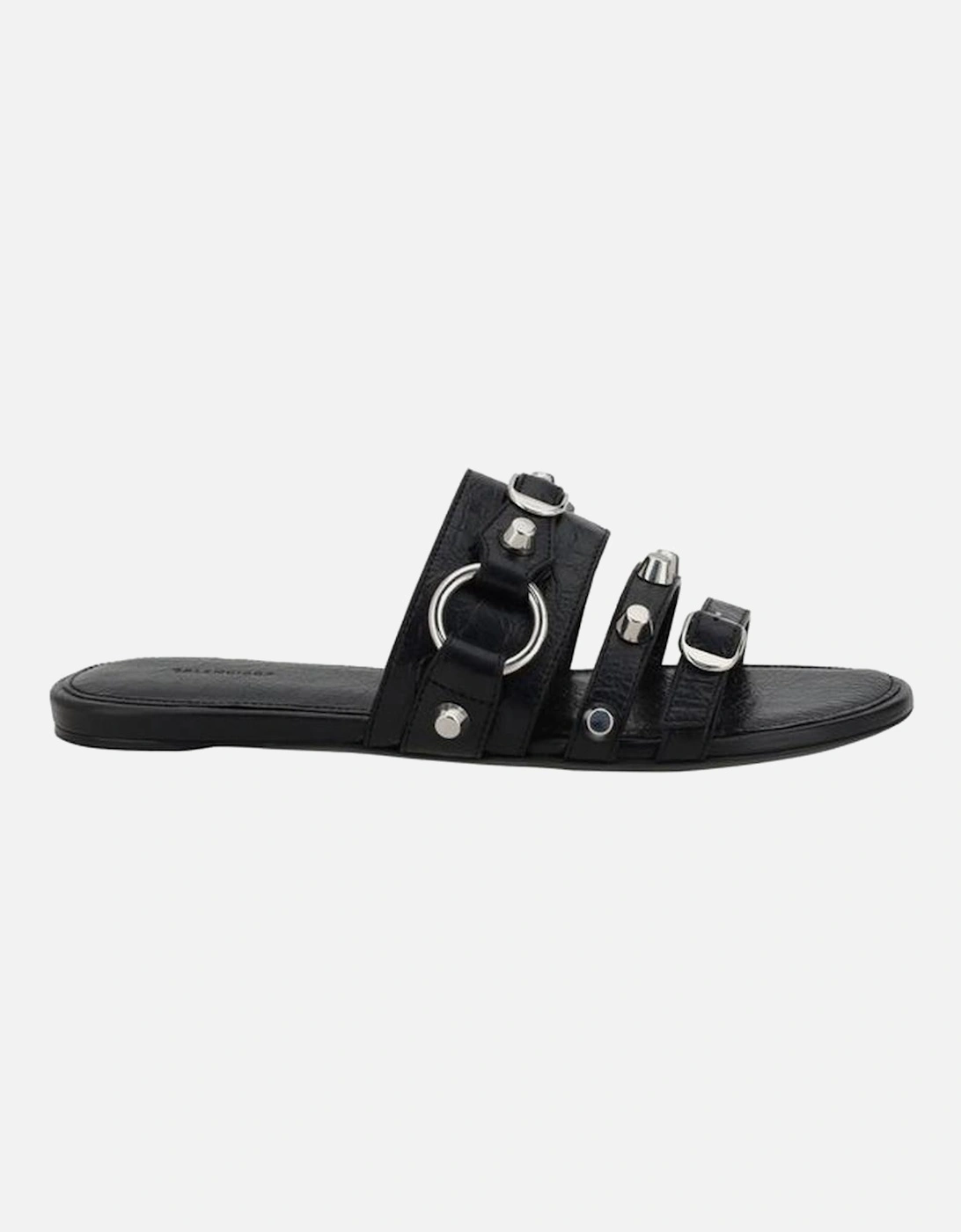 Studded Slip-On Sandals with Silver Accents Women - Black, 5 of 4