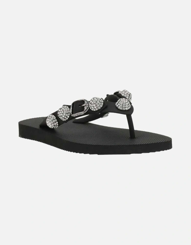Cagole Studded Crystal Flip Flops Women - Black Sandals