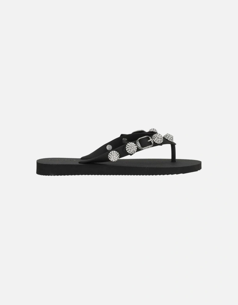 Cagole Studded Crystal Flip Flops Women - Black Sandals