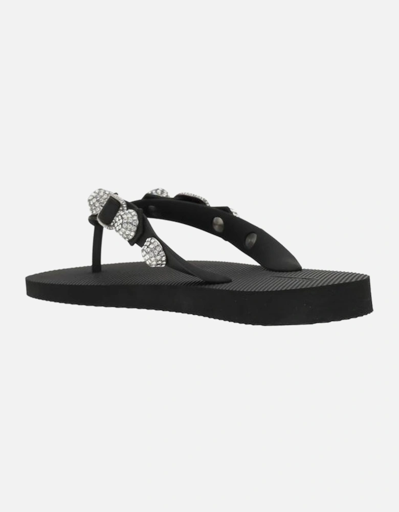 Cagole Studded Crystal Flip Flops Women - Black Sandals