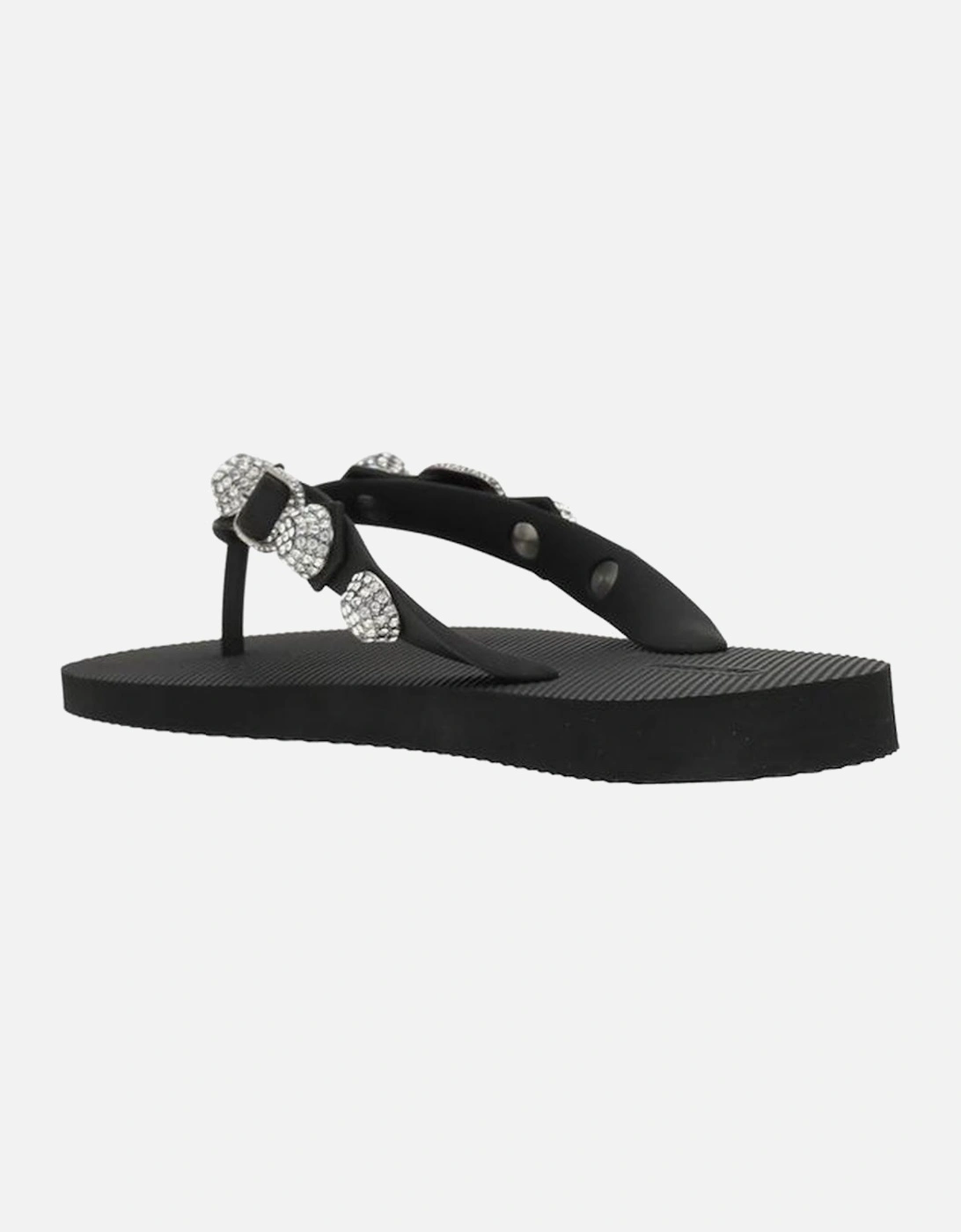 Cagole Studded Crystal Flip Flops Women - Black Sandals