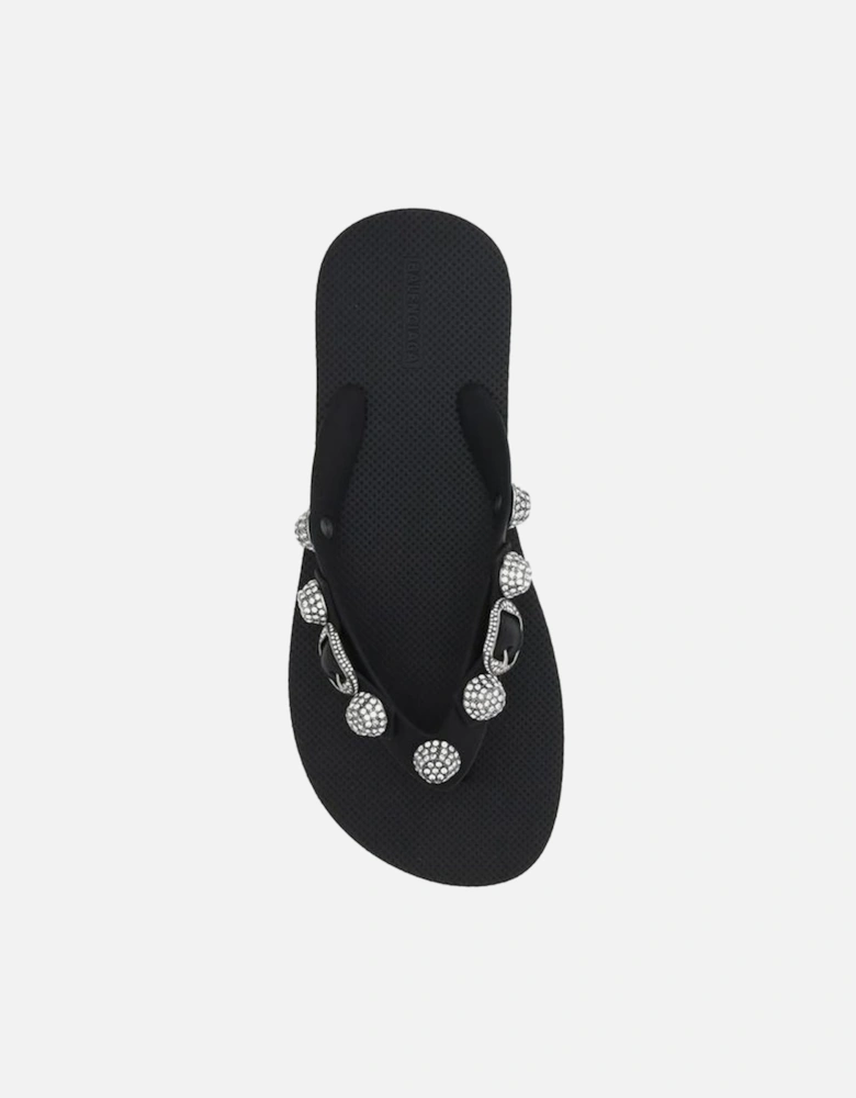 Cagole Studded Crystal Flip Flops Women - Black Sandals
