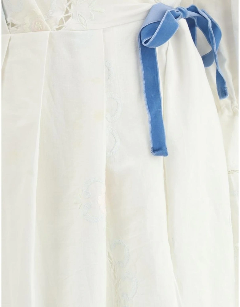 Impero Long Dress with Lace Inserts and Velvet Ribbon Women - White