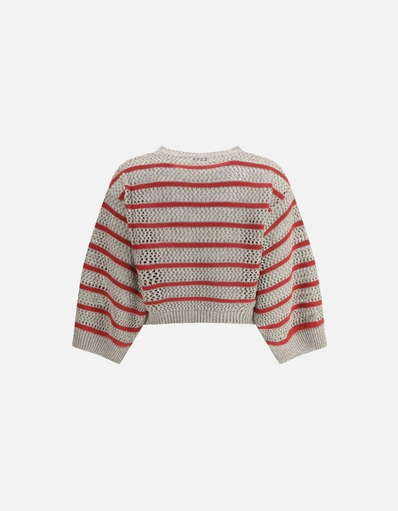 Cropped Knit Sweater Three Quarter Sleeves Women - Beige