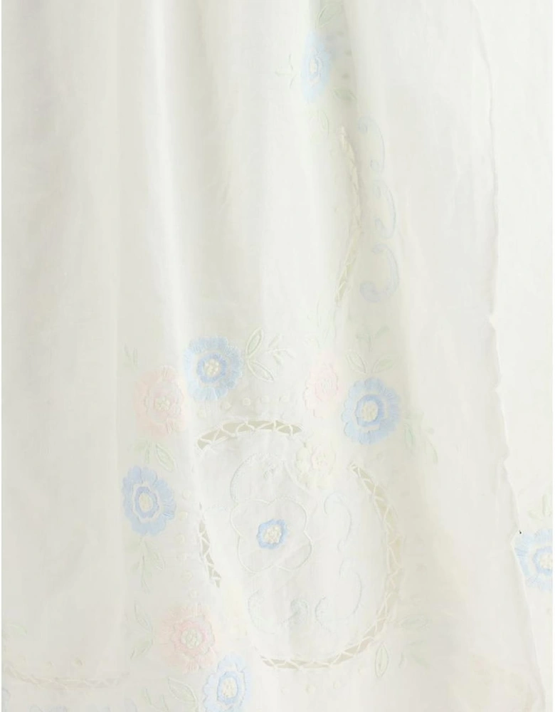 Impero Long Dress with Lace Inserts and Velvet Ribbon Women - White