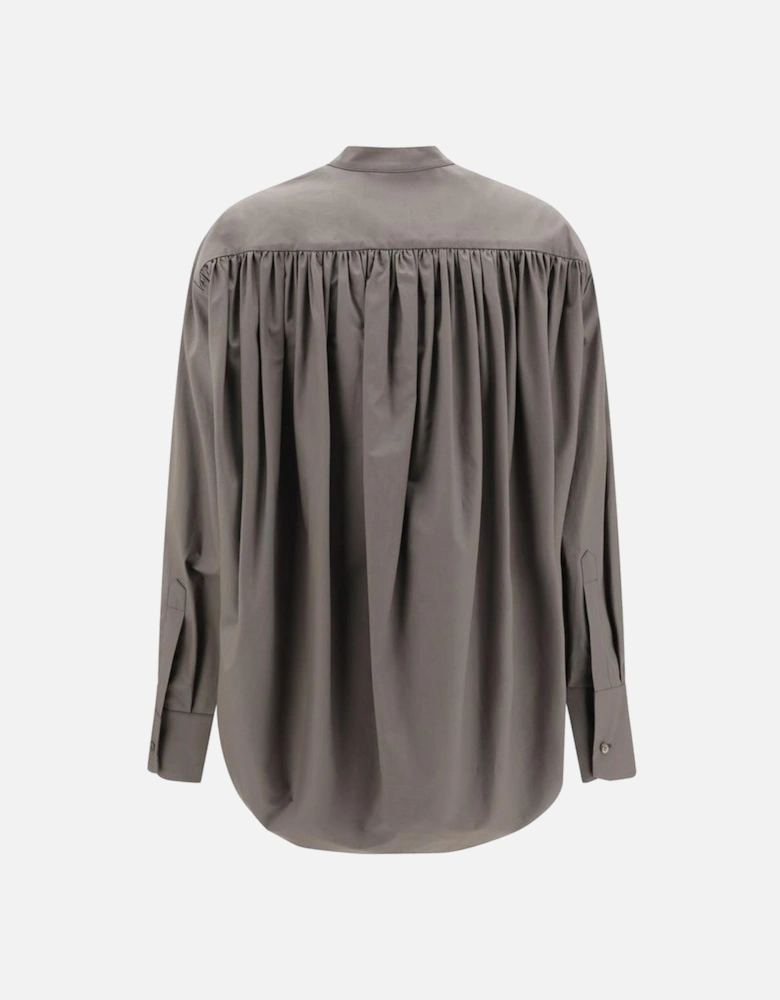 Balloon Shirt with Round Neck and Welt Pocket Women - Green