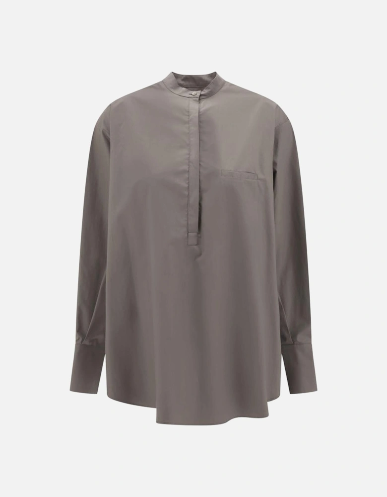 Balloon Shirt with Round Neck and Welt Pocket Women - Green